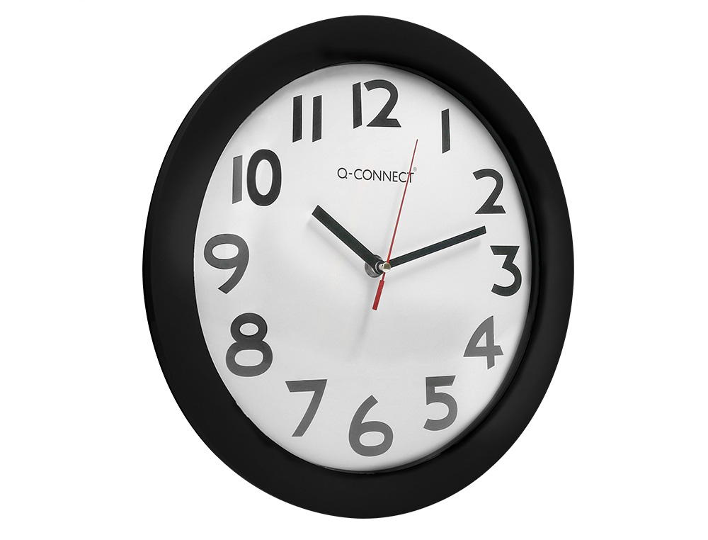 HORLOGE Q-CONNECT MURALE PLASTIQUE DESIGN ACTUEL NUMÉROS NOIRS FOND BLANC 1 PILE AA NON FOURNIE DIAMÈTRE 30CM NOIR
