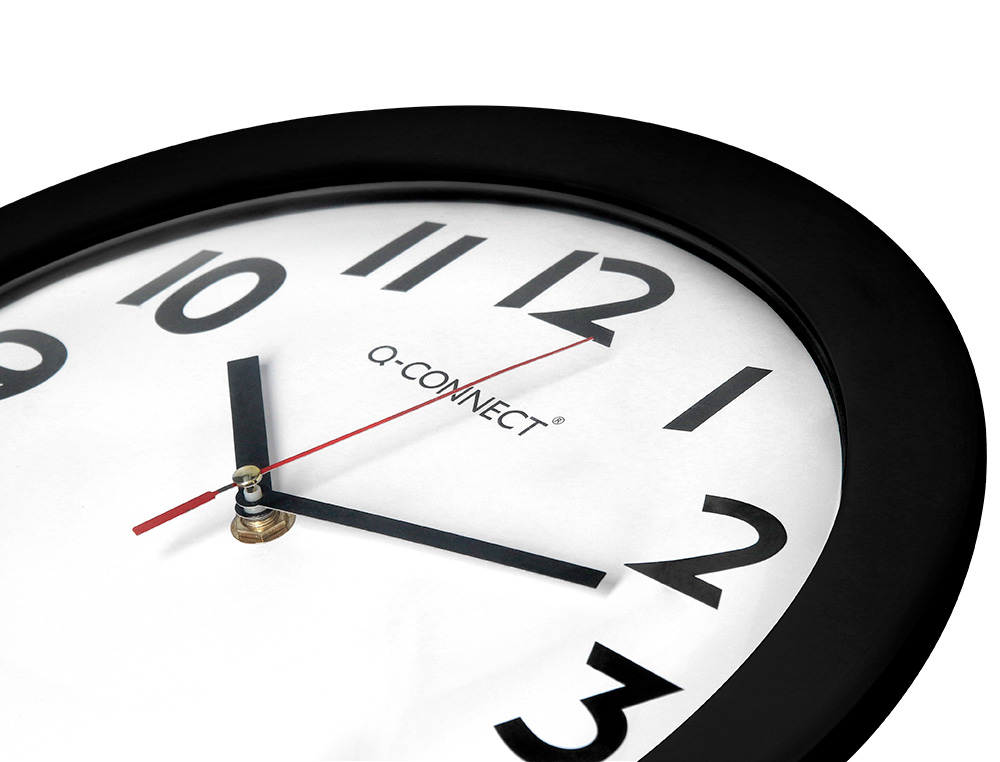 HORLOGE Q-CONNECT MURALE PLASTIQUE DESIGN ACTUEL NUMÉROS NOIRS FOND BLANC 1 PILE AA NON FOURNIE DIAMÈTRE 30CM NOIR