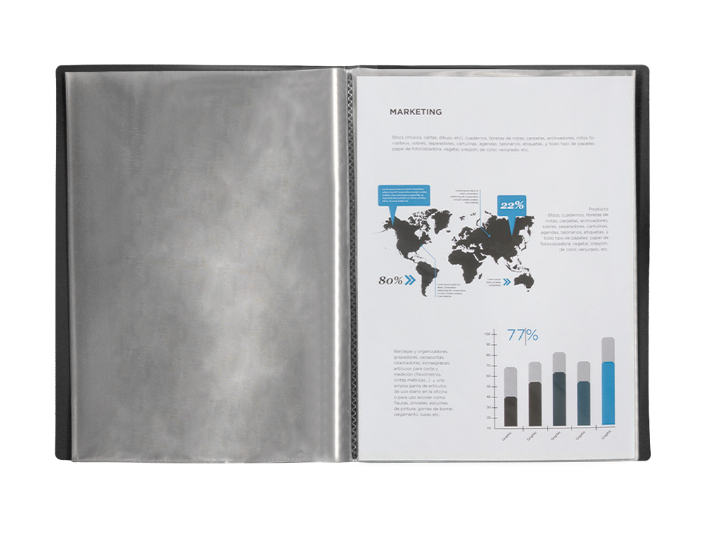 PROTGE-DOCUMENTS LIDERPAPEL POLYPROPYLNE COUVERTURE FLEXIBLE 10 POCHETTES FIXES A4 210X297MM NOIR OPAQUE