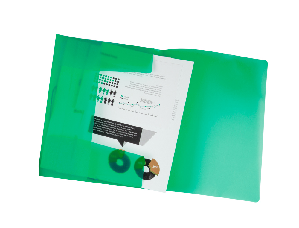 CHEMISE LIDERPAPEL POLYPROPYLNE DOS FLEXIBLE A4 210X297MM 4/10E 3 RABATS 100F LASTIQUE TRANSLUCIDE VERT