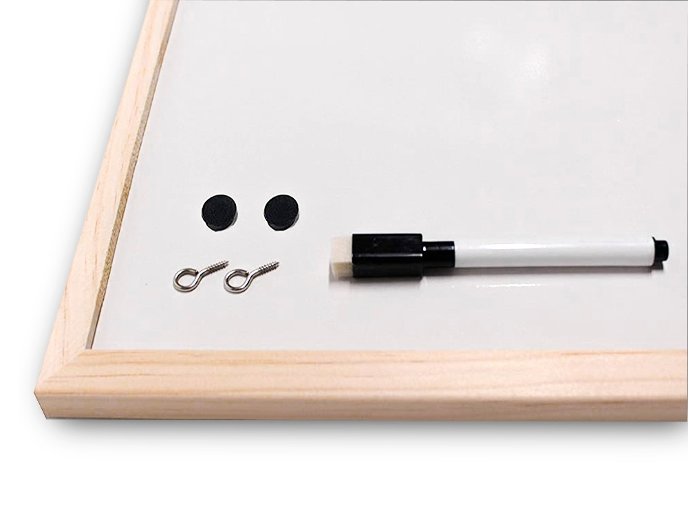 TABLEAU Q-CONNECT MÉLAMINÉ CADRE BOIS LISSE LAVABLE STABILITÉ MARQUEURS SPÉCIAUX ACCESSOIRES FIXATION MUR 120X90CM