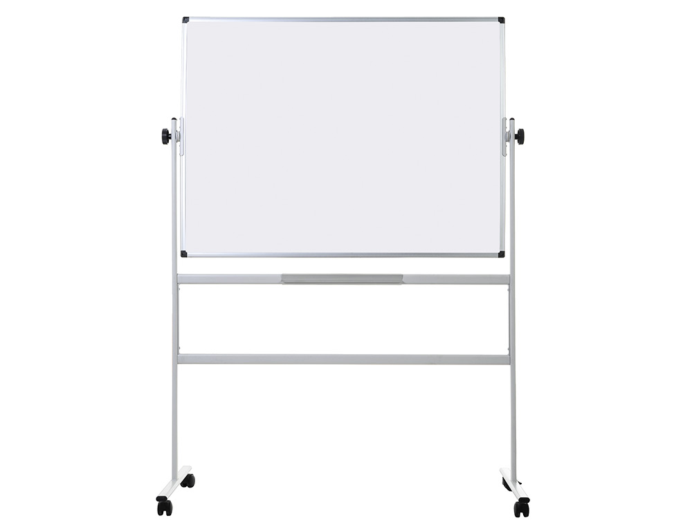 TABLEAU BLANC Q-CONNECT À ROULETTES MÉLAMINÉ DOUBLE FACE PIVOTANT CADRE ALUMINIUM SURFACE LAQUÉE AMPLE AUGET 120X90CM