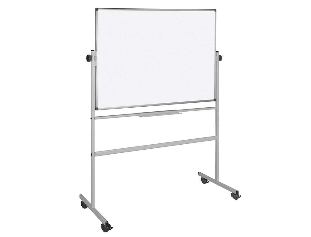 TABLEAU BLANC Q-CONNECT À ROULETTES MÉLAMINÉ DOUBLE FACE PIVOTANT CADRE ALUMINIUM SURFACE LAQUÉE AMPLE AUGET 120X90CM