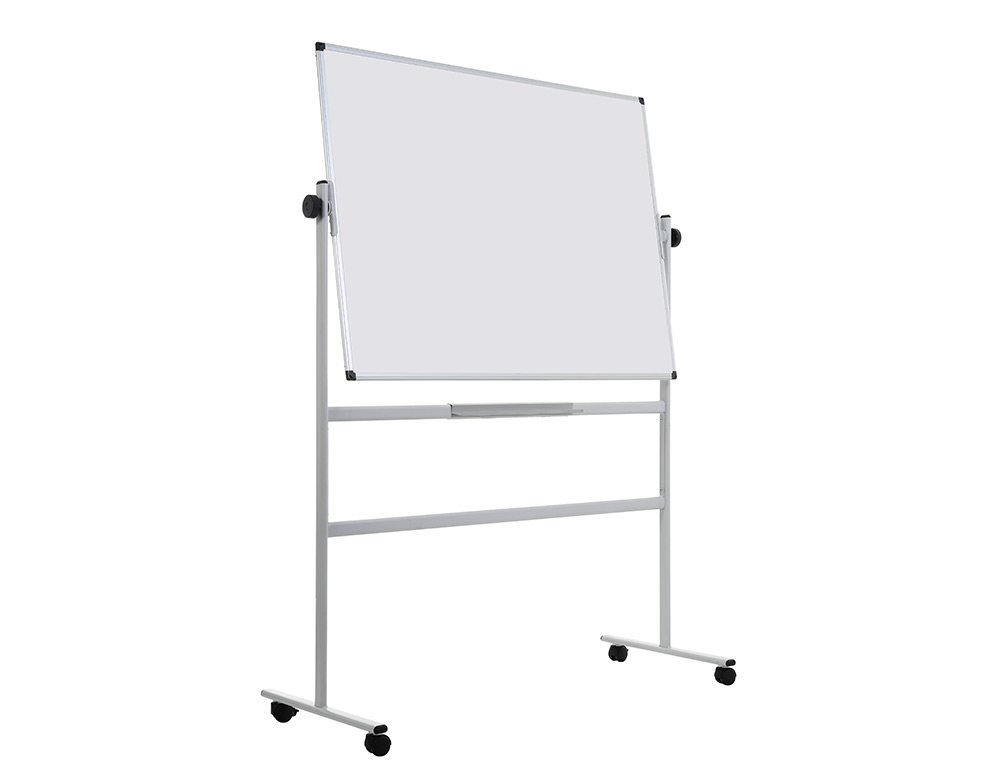 TABLEAU BLANC Q-CONNECT À ROULETTES MÉLAMINÉ DOUBLE FACE PIVOTANT CADRE ALUMINIUM SURFACE LAQUÉE AMPLE AUGET 120X90CM