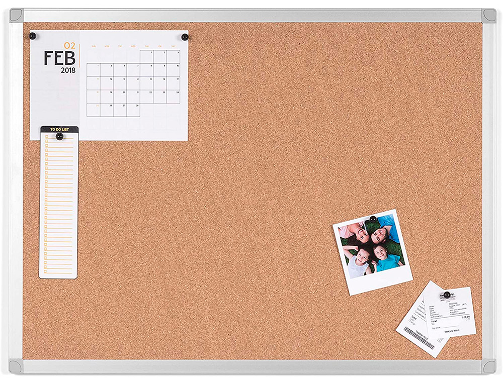 TABLEAU LIÈGE Q-CONNECT MURAL CADRE ALUMINIUM RÉSISTANCE HUMIDITÉ ACCESSOIRES FIXATION MUR 1MM ÉPAISSEUR 90X60CM