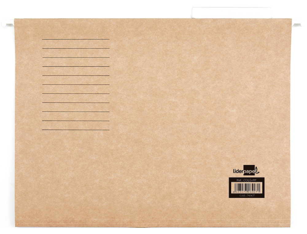 DOSSIER SUSPENDU LIDERPAPEL PAPIER CARTONNÉ KRAFT 230G A4 TIROIR VISEUR SUPÉRIEUR 90MM FOND V BAGUETTE MÉTALLIQUE