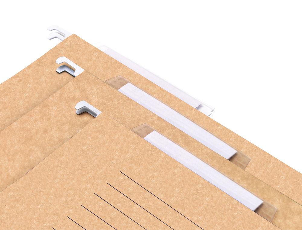 DOSSIER SUSPENDU LIDERPAPEL PAPIER CARTONNÉ KRAFT 230G A4 TIROIR VISEUR SUPÉRIEUR 90MM FOND V BAGUETTE MÉTALLIQUE