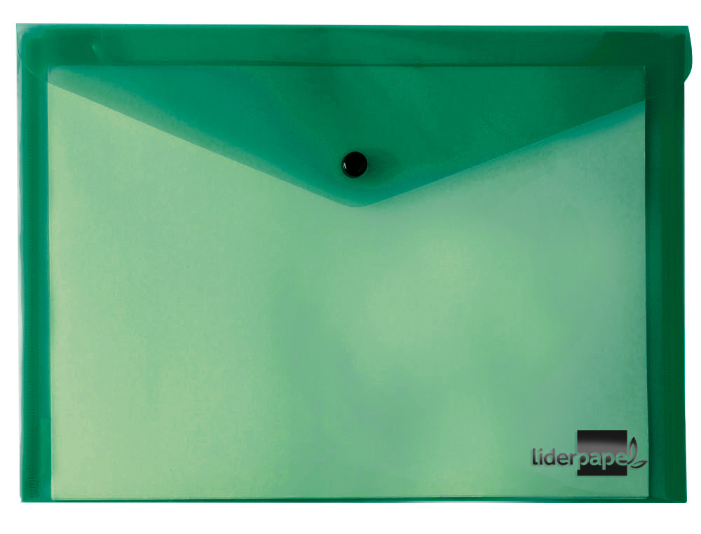 POCHETTE ENVELOPPE LIDERPAPEL POLYPROPYLÈNE 180 MICRONS A5 210X148MM 50F FERMETURE BOUTON RÉSISTANT TRANSPARENT VERT
