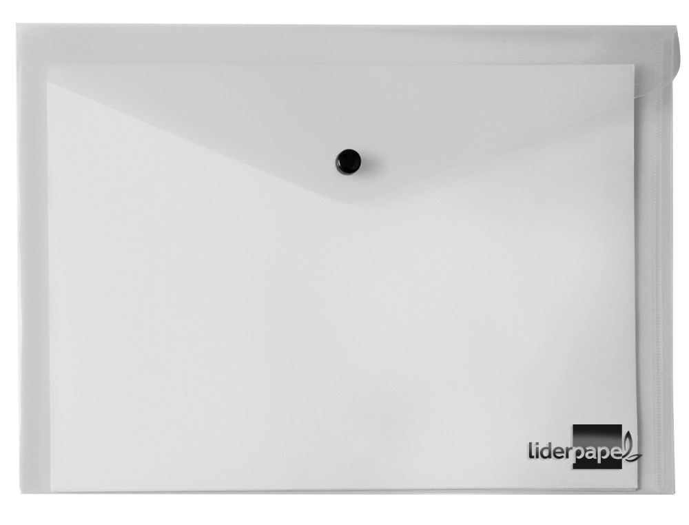 POCHETTE ENVELOPPE LIDERPAPEL POLYPROPYLÈNE 180 MICRONS A5 210X148MM 50F FERMETURE BOUTON RÉSISTANT TRANSPARENT