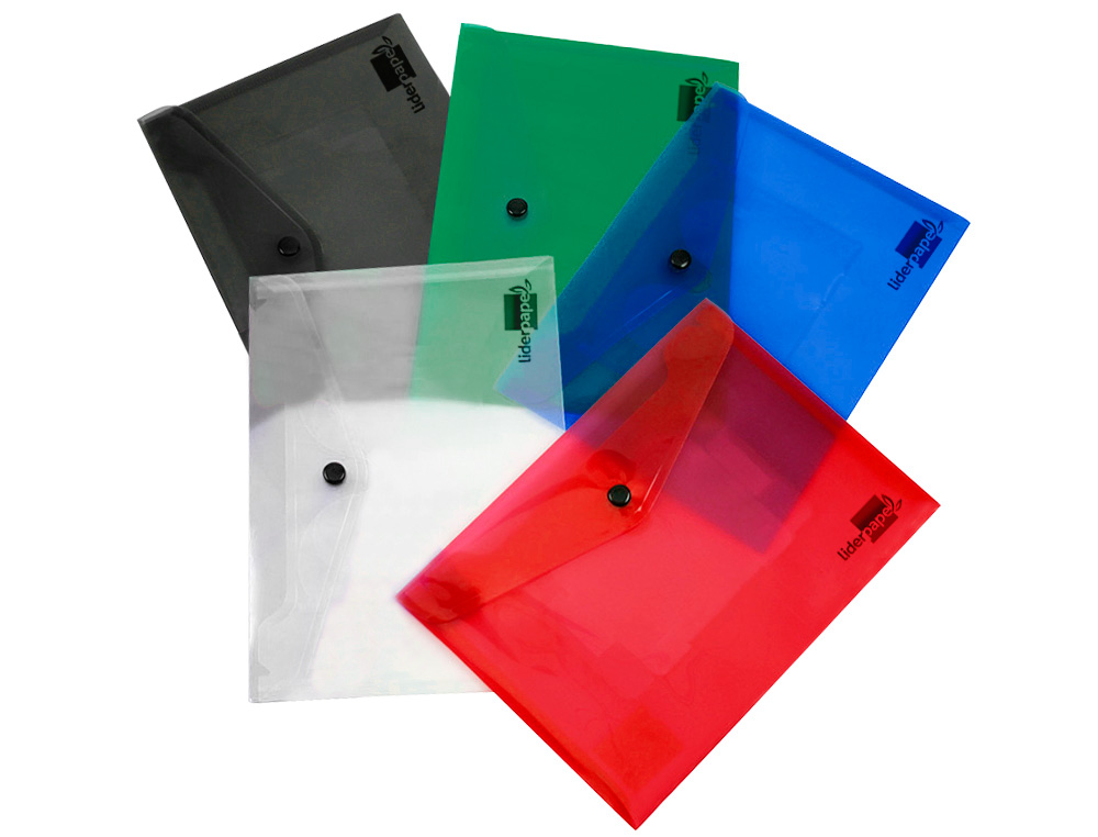 POCHETTE ENVELOPPE LIDERPAPEL POLYPROPYLÈNE 180 MICRONS A5 210X148MM 50F FERMETURE BOUTON RÉSISTANT TRANSPARENT