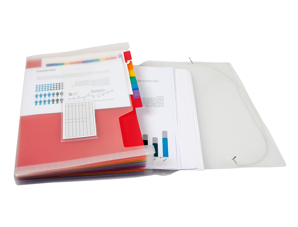 TRIEUR LIDERPAPEL SÉRIE SPECTRAFILE PP 700 MICRONS A4 210X297MM 13 COMPARTIMENTS COULEUR COLORIS FROSTY TRANSPARENT