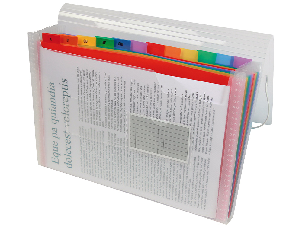 TRIEUR LIDERPAPEL SÉRIE SPECTRAFILE PP 700 MICRONS A4 210X297MM 13 COMPARTIMENTS COULEUR COLORIS FROSTY TRANSPARENT
