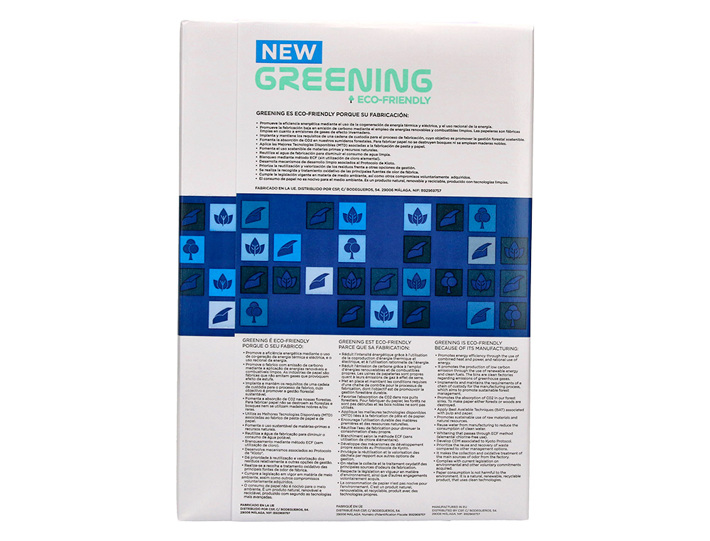 PAPIER LIDERPAPEL MULTIFONCTION GREENING A4 80G HAUTE       QUALIT PEFC BLANCHEUR 146 OPACIT 92 RIGIDIT 112 500F