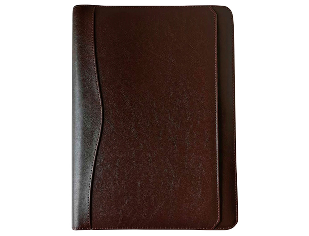 CONFÉRENCIER A4 CALCULATRICE PLASTIQUE FERMETURE ÉCLAIR POCHETTE TÉLÉPHONE PORTABLE 4 ANNEAUX 40MM 35,5X26X1CM MARRON
