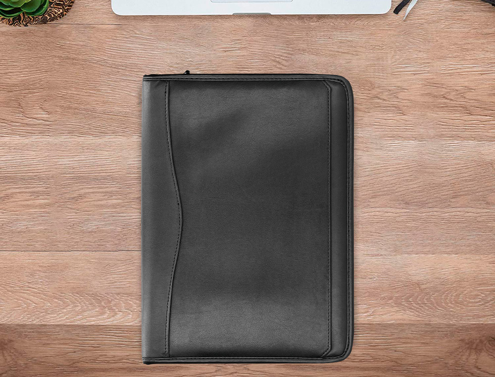 CONFÉRENCIER A4 CALCULATRICE PLASTIQUE FERMETURE ÉCLAIR POCHETTE TÉLÉPHONE PORTABLE 4 ANNEAUX 40MM 35,5X26X1CM NOIR