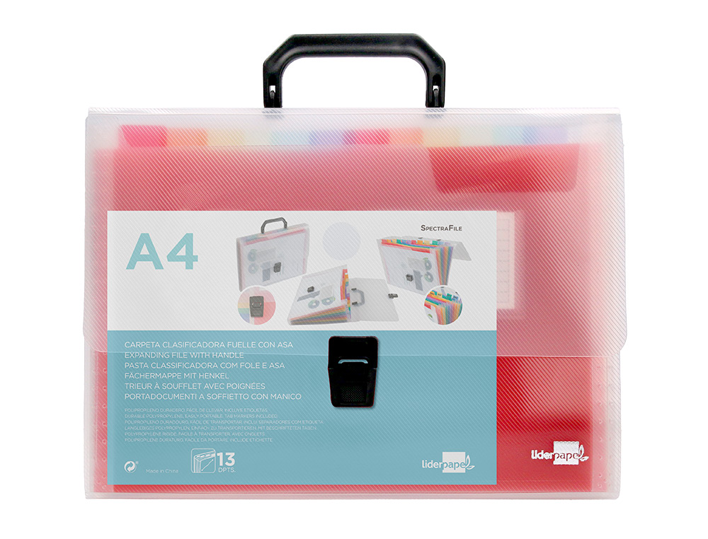 TRIEUR LIDERPAPEL SRIE SPECTRAFILE POLYPROPYLNE A4 210X297MM 700 MICRONS 13 COMPARTIMENTS COLORIS FROSTY TRANSPARENT