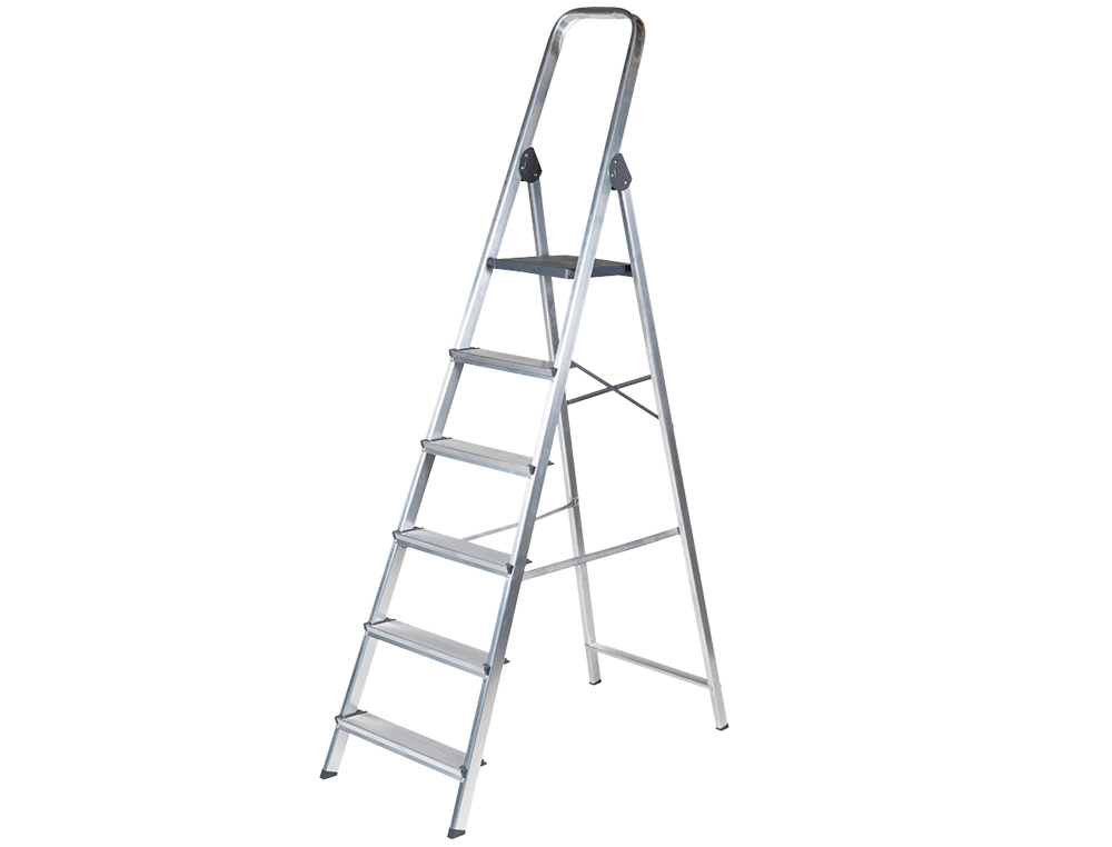 ESCABEAU Q-CONNECT ALUMINIUM 480X990X1930MM 6 MARCHES 4,2KG POIDS MAXIMUM SUPPORT 150KG