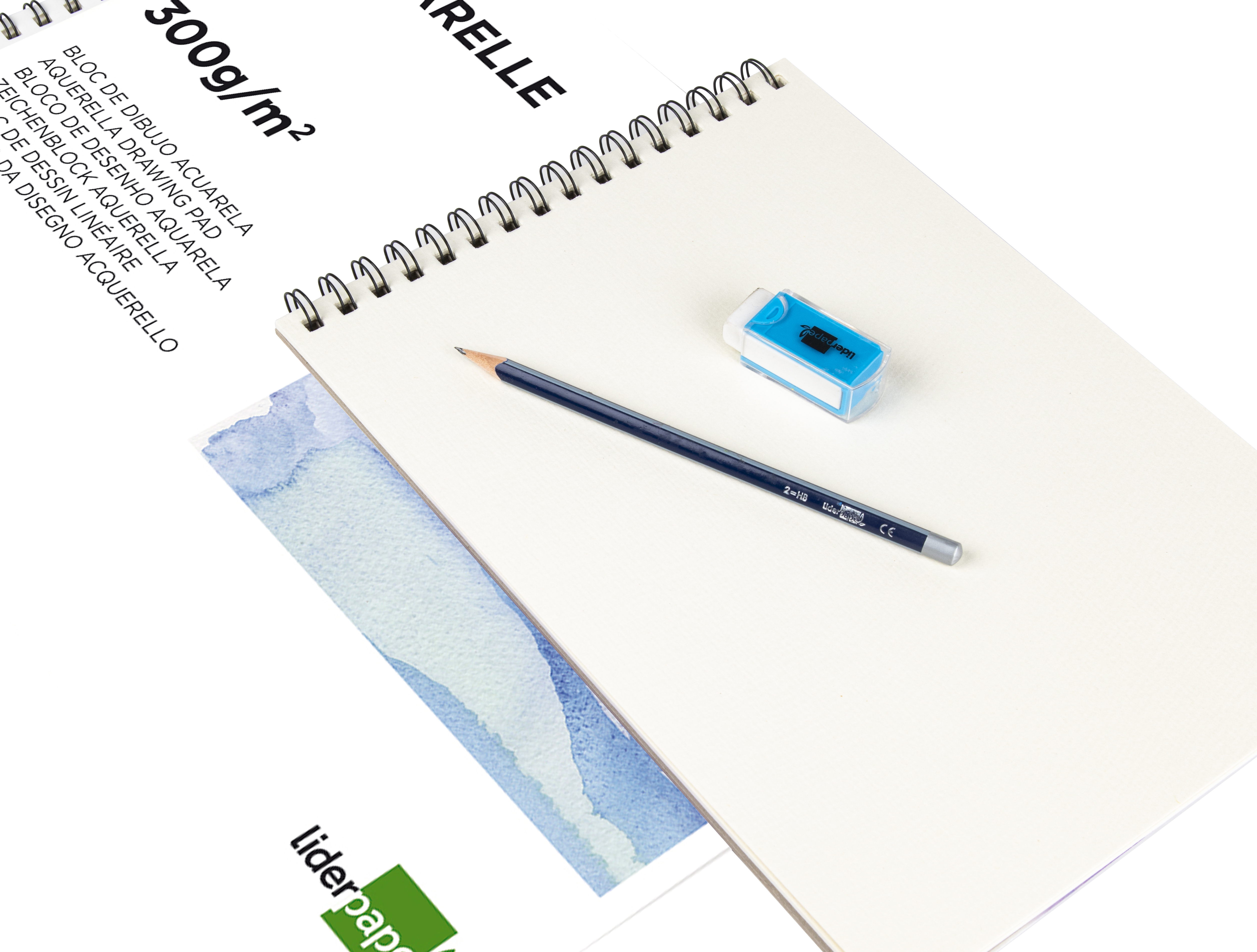 BLOC DESSIN LIDERPAPEL AQUARELLE SPIRALE PAPIER GRAIN MOYEN LISSE 300G/M2 FORMAT A4 297X210MM 10F