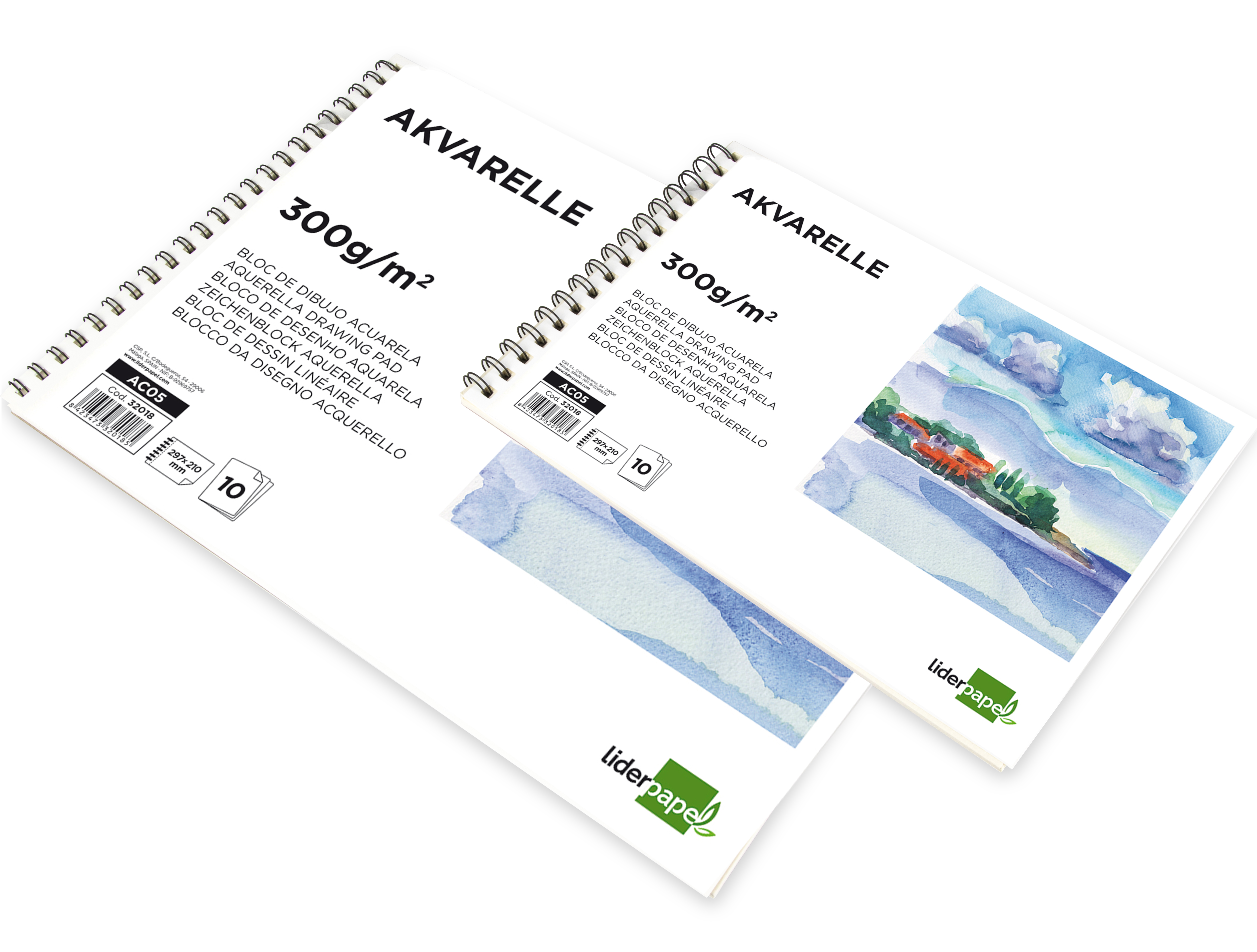 BLOC DESSIN LIDERPAPEL AQUARELLE SPIRALE PAPIER GRAIN MOYEN LISSE 300G/M2 FORMAT A4 297X210MM 10F
