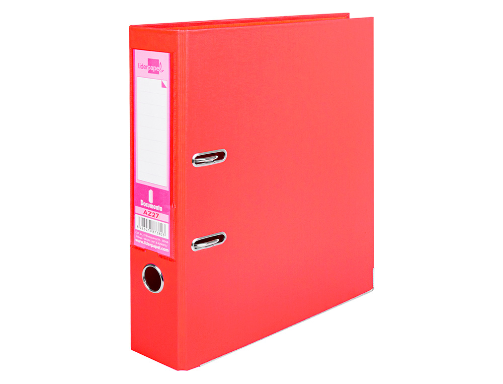 CLASSEUR LEVIER LIDERPAPEL A4 DOCUMENTA CARTON REMBORDÉ 1,9MM DOS 75MM RADO MÉTALLIQUE COLORIS ROUGE