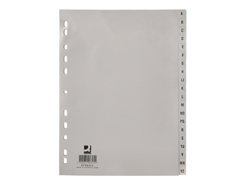 INTERCALAIRE Q-CONNECT PP 12/ 100E A4 225X297MM MULTIPERFORÉ ALPHABET GRAVÉ ONGLETS COLORIS GRIS