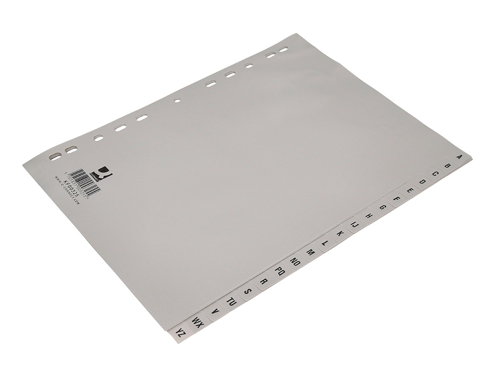 INTERCALAIRE Q-CONNECT PP 12/ 100E A4 225X297MM MULTIPERFORÉ ALPHABET GRAVÉ ONGLETS COLORIS GRIS
