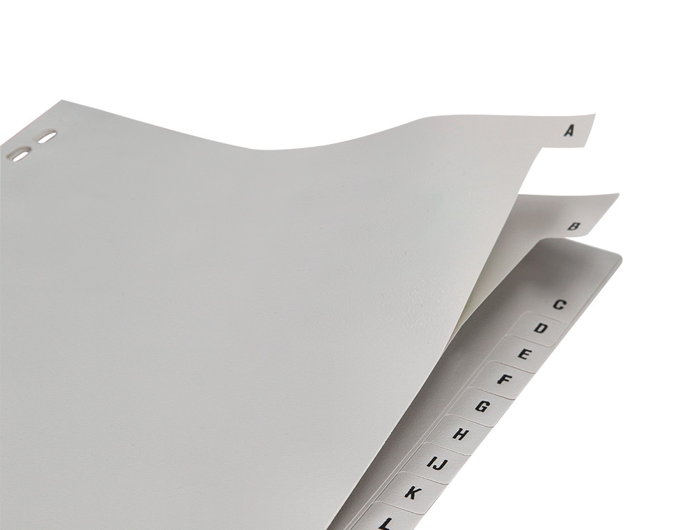 INTERCALAIRE Q-CONNECT PP 12/ 100E A4 225X297MM MULTIPERFORÉ ALPHABET GRAVÉ ONGLETS COLORIS GRIS