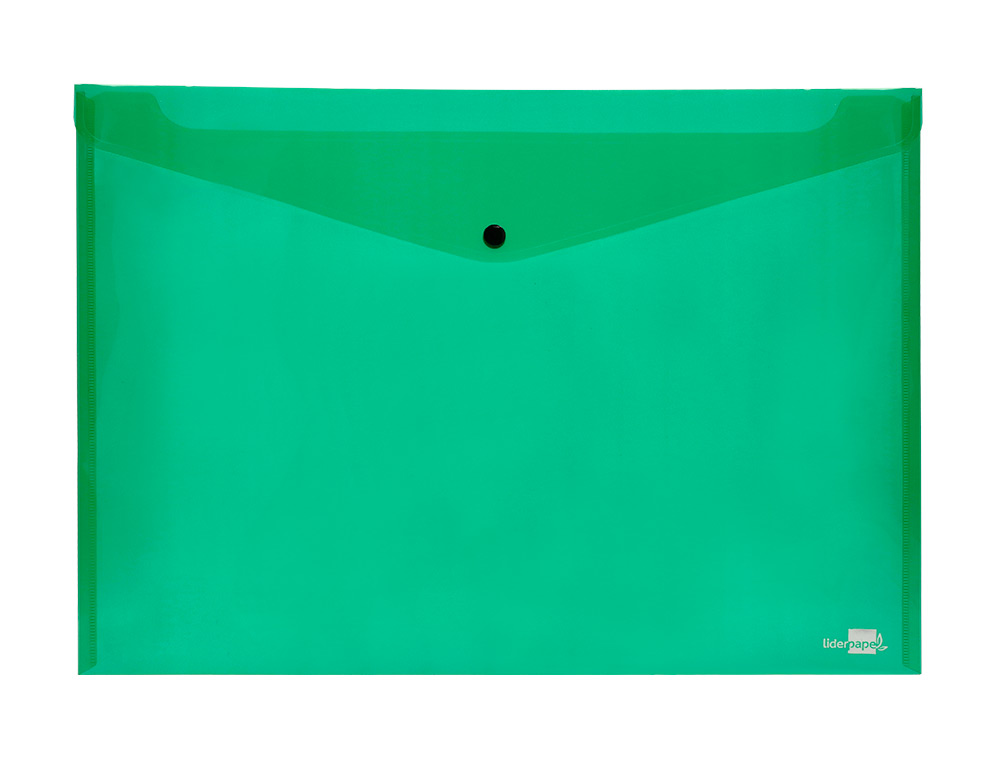 POCHETTE ENVELOPPE LIDERPAPEL POLYPROPYLÈNE 180 MICRONS A3 420X297MM 50F FERMETURE BOUTON RÉSISTANT TRANSPARENT VERT