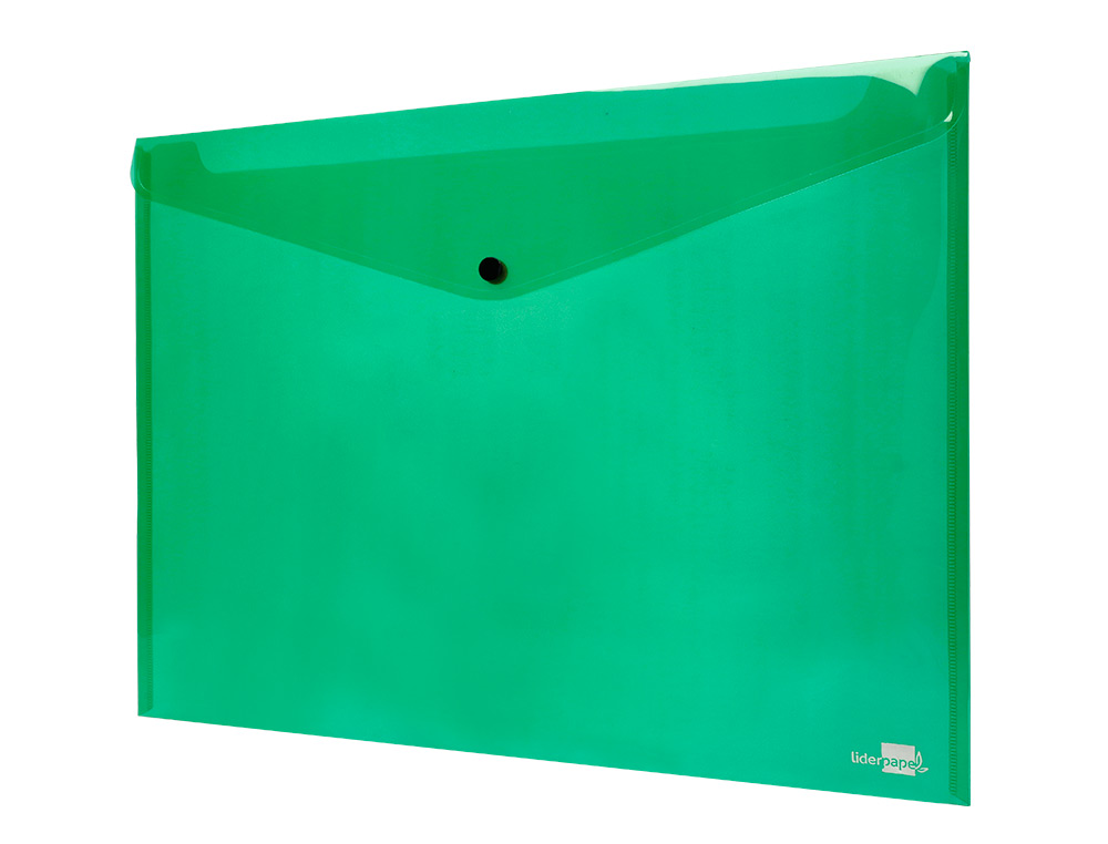 POCHETTE ENVELOPPE LIDERPAPEL POLYPROPYLÈNE 180 MICRONS A3 420X297MM 50F FERMETURE BOUTON RÉSISTANT TRANSPARENT VERT