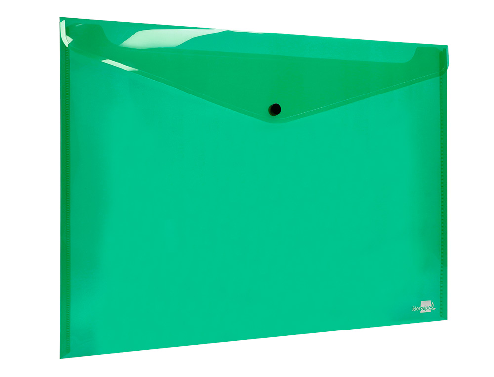 POCHETTE ENVELOPPE LIDERPAPEL POLYPROPYLÈNE 180 MICRONS A3 420X297MM 50F FERMETURE BOUTON RÉSISTANT TRANSPARENT VERT