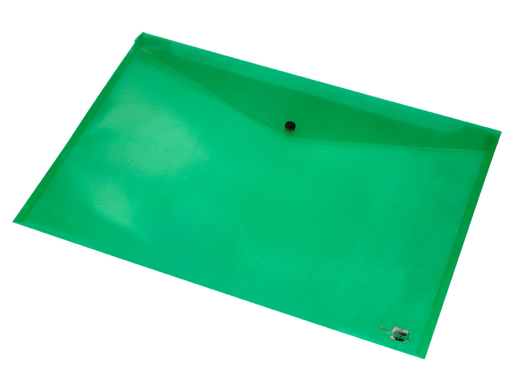 POCHETTE ENVELOPPE LIDERPAPEL POLYPROPYLÈNE 180 MICRONS A3 420X297MM 50F FERMETURE BOUTON RÉSISTANT TRANSPARENT VERT