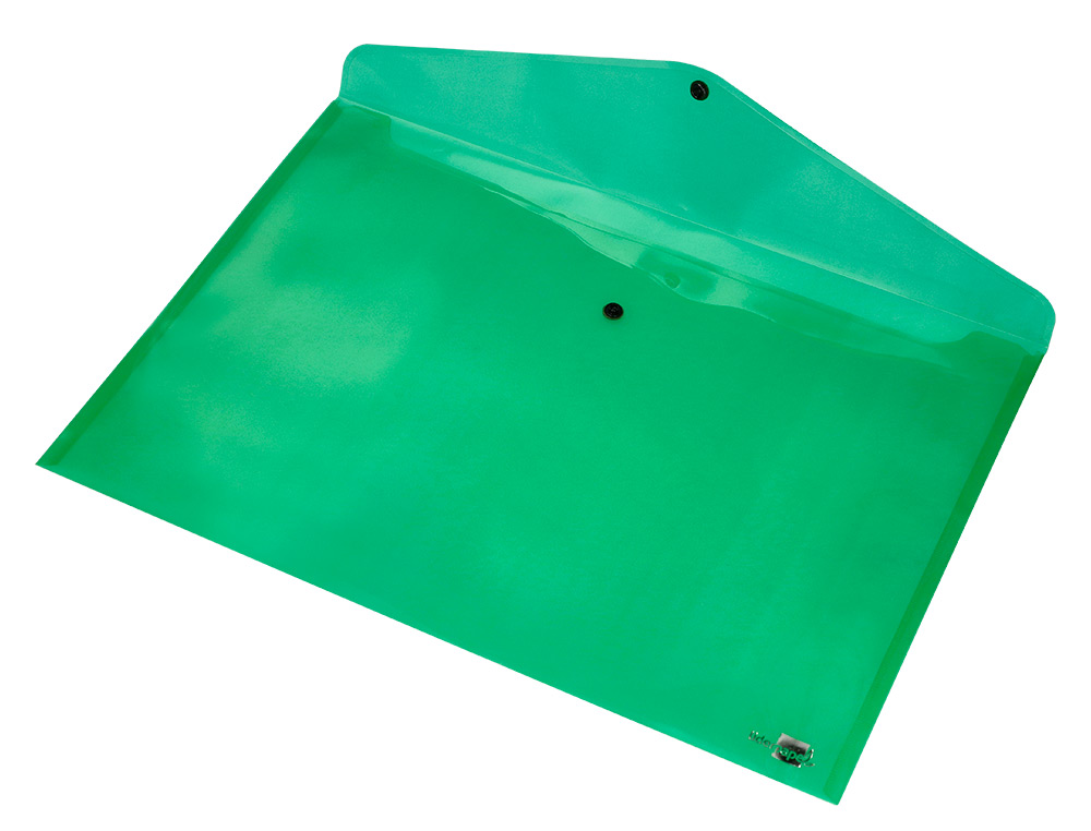 POCHETTE ENVELOPPE LIDERPAPEL POLYPROPYLÈNE 180 MICRONS A3 420X297MM 50F FERMETURE BOUTON RÉSISTANT TRANSPARENT VERT