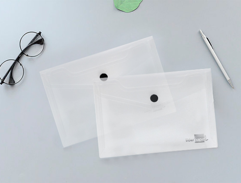POCHETTE ENVELOPPE LIDERPAPEL POLYPROPYLÈNE 180 MICRONS A6 148X105MM 50F FERMETURE BOUTON TRANSPARENT