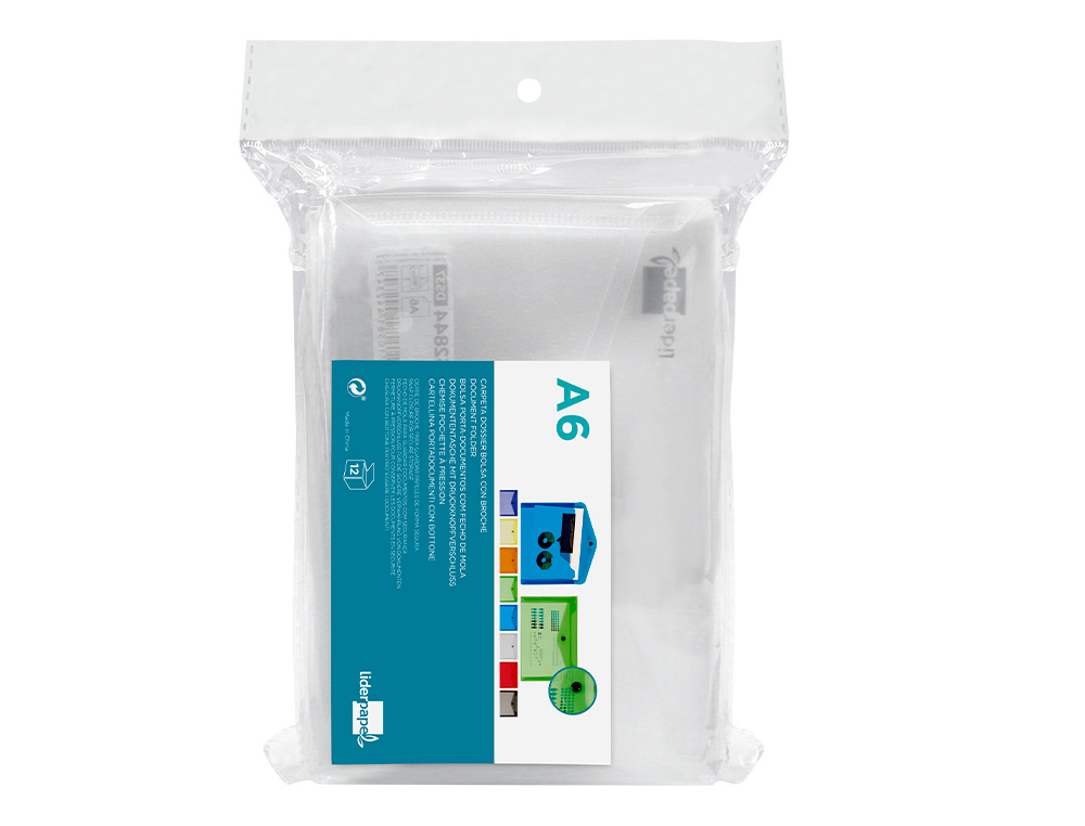 POCHETTE ENVELOPPE LIDERPAPEL POLYPROPYLÈNE 180 MICRONS A6 148X105MM 50F FERMETURE BOUTON TRANSPARENT