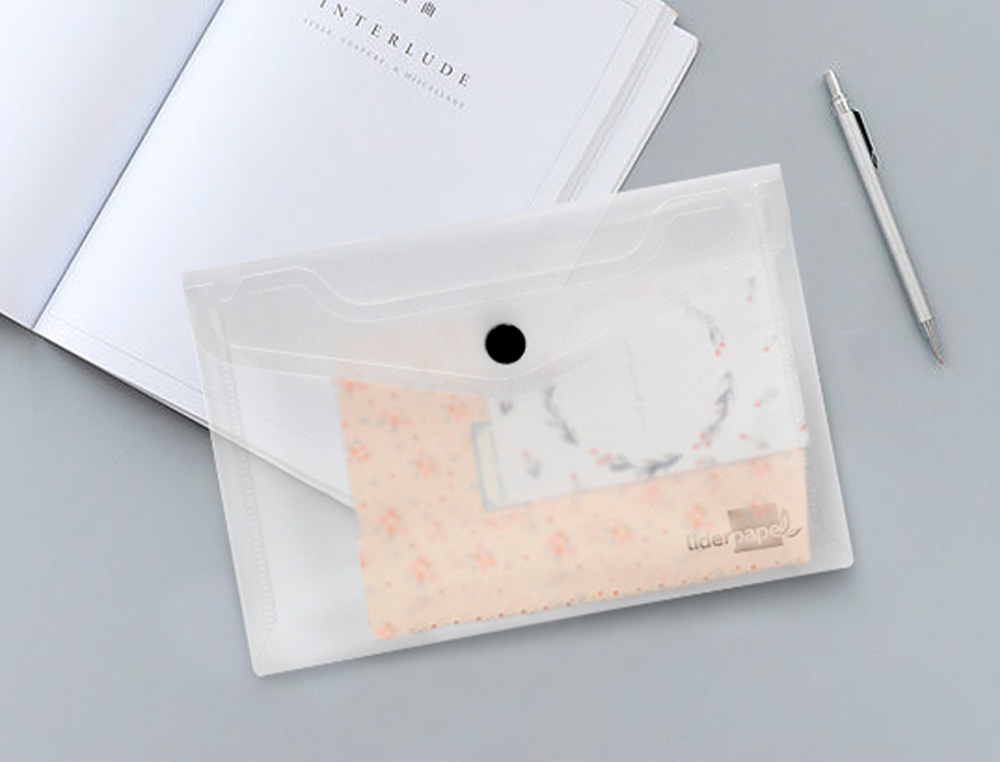 POCHETTE ENVELOPPE LIDERPAPEL POLYPROPYLÈNE 180 MICRONS A6 148X105MM 50F FERMETURE BOUTON TRANSPARENT