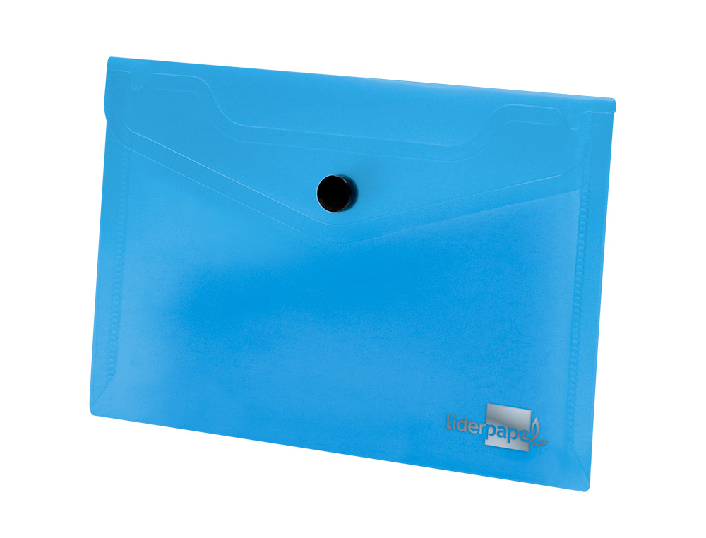POCHETTE ENVELOPPE LIDERPAPEL POLYPROPYLÈNE 180 MICRONS A7 105X74MM 50F FERMETURE BOUTON RÉSISTANT TRANSPARENT BLEU