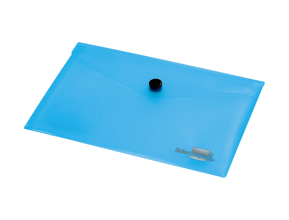 POCHETTE ENVELOPPE LIDERPAPEL POLYPROPYLÈNE 180 MICRONS A7 105X74MM 50F FERMETURE BOUTON RÉSISTANT TRANSPARENT BLEU