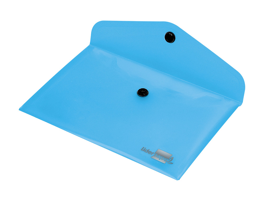 POCHETTE ENVELOPPE LIDERPAPEL POLYPROPYLÈNE 180 MICRONS A7 105X74MM 50F FERMETURE BOUTON RÉSISTANT TRANSPARENT BLEU