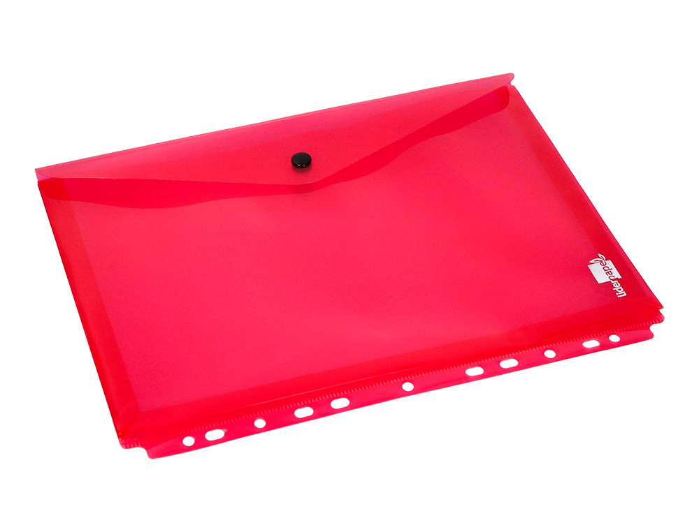 POCHETTE ENVELOPPE LIDERPAPEL POLYPROPYLÈNE 180 MICRONS A4 210X297MM 50F RÉSISTANT PERFORÉE COLORIS ASSORTIS PACK 5U