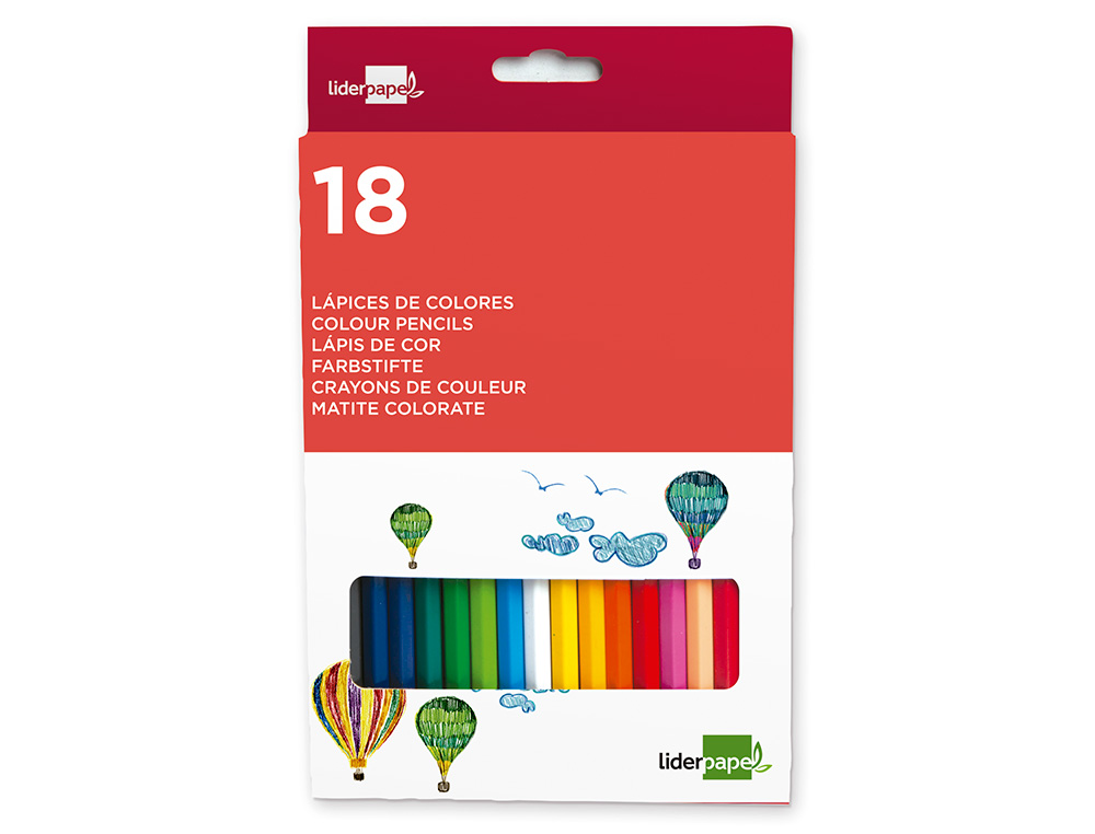 CRAYON COULEUR LIDERPAPEL MINE EXTRA-RÉSISTANTE 174.5MM ÉCRITURE DOUCE COLORIS INTENSES ÉTUI CARTON PLASTIFIÉ 18 UNITÉS