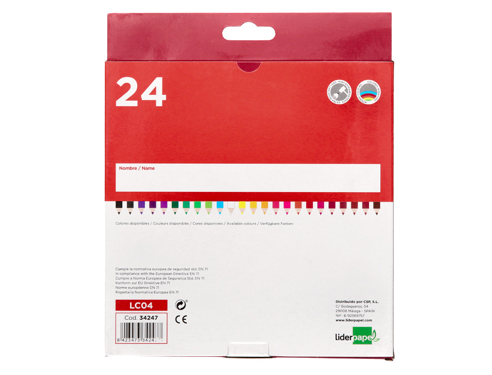 CRAYON COULEUR LIDERPAPEL MINE EXTRA-RSISTANTE 174.5MM CRITURE DOUCE COLORIS INTENSES TUI CARTON PLASTIFI 24 UNITS