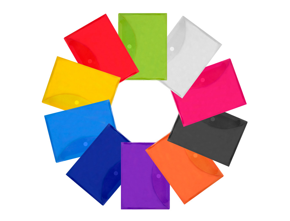 POCHETTE ENVELOPPE LIDERPAPEL POLYPROPYLÈNE 180 MICRONS A4 297X210MM FERMETURE VELCRO COLORIS ASSORTIS PACK 12 UNITÉS