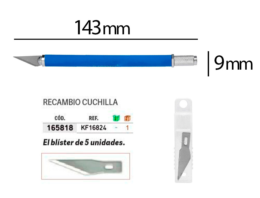 CUTTER BISTOURI Q-CONNECT EN GOMME LAME 6MM FIXE AVEC      CAPUCHON DE PROTECTION 5 LAMESDE RECHANGE INCLUSES