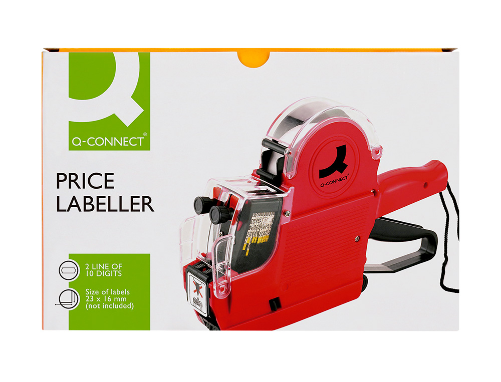 PINCE À ÉTIQUETER Q-CONNECT 2 LIGNES 10 CHIFFRES/LIGNE 250X165X50MM 520G COLORIS ROUGE ROULEAU ENCREUR NON INCLUS