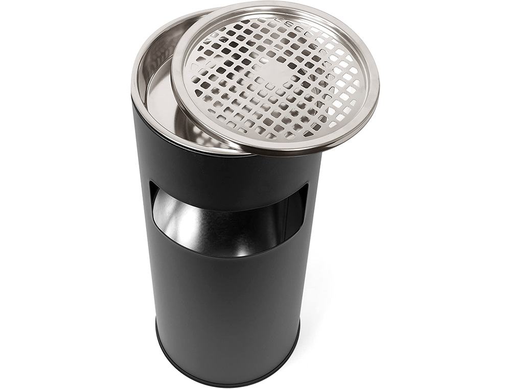 CENDRIER Q-CONNECT CORBEILLE MTALLIQUE CYLINDRIQUE 12L 250X615MM GRILLE RETRAIT MGOTS COLORIS NOIR