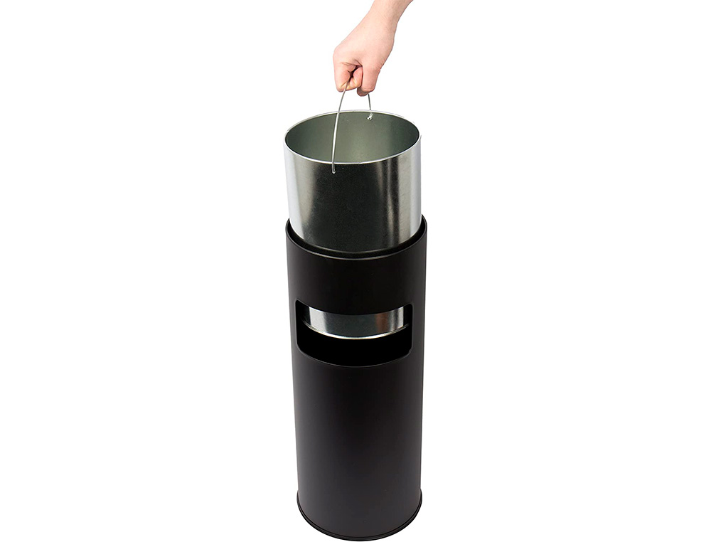 CENDRIER Q-CONNECT CORBEILLE MTALLIQUE CYLINDRIQUE 12L 250X615MM GRILLE RETRAIT MGOTS COLORIS NOIR