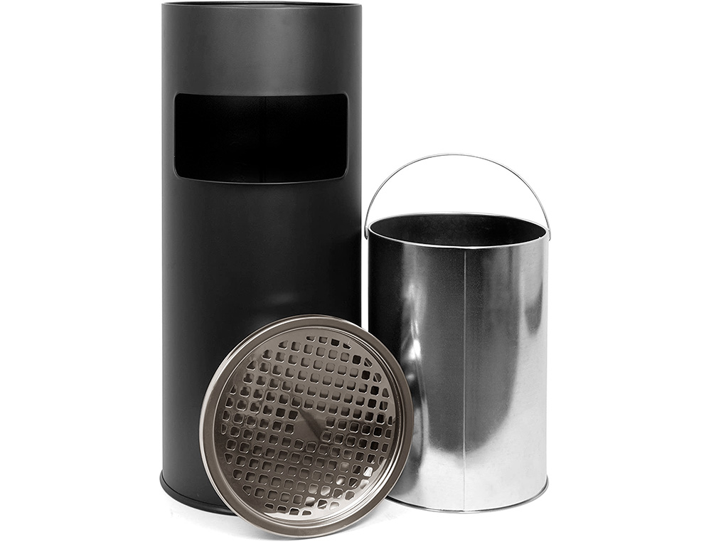 CENDRIER Q-CONNECT CORBEILLE MTALLIQUE CYLINDRIQUE 12L 250X615MM GRILLE RETRAIT MGOTS COLORIS NOIR
