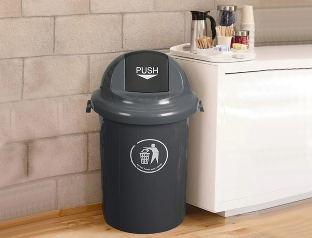 POUBELLE Q-CONNECT PLASTIQUE COUVERCLE ROND BASCULANT 80L 760X450MM COLORIS GRIS