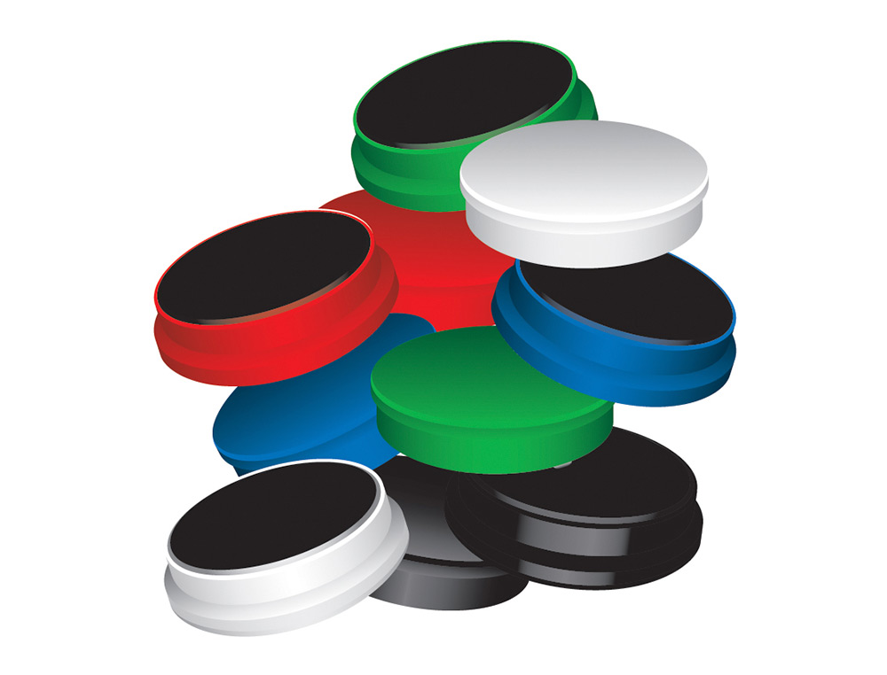 AIMANT Q-CONNECT DIAMÈTRE 25MM AFFICHAGE SIGNALISATION TOUTES SURFACES MÉTALLIQUES COLORIS ASSORTIS BOÎTE 10 UNITÉS
