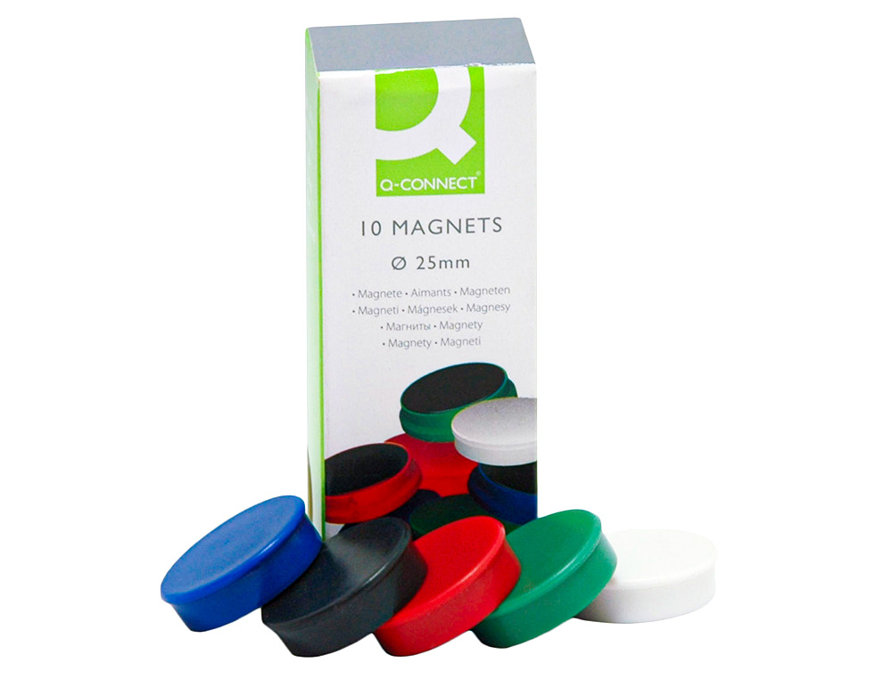 AIMANT Q-CONNECT DIAMÈTRE 25MM AFFICHAGE SIGNALISATION TOUTES SURFACES MÉTALLIQUES COLORIS ASSORTIS BOÎTE 10 UNITÉS